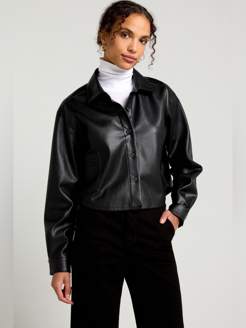 Hudson Jeans Black Faux Leather Button-Front Jacket